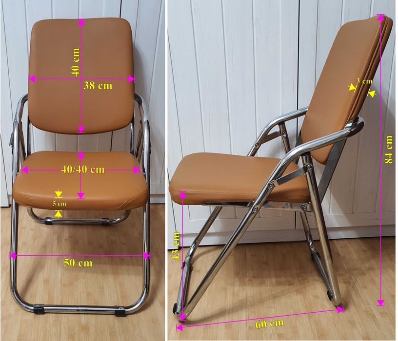 Scaune pliabile bej cu schelet de metal cromat, - 2 buc. (M)