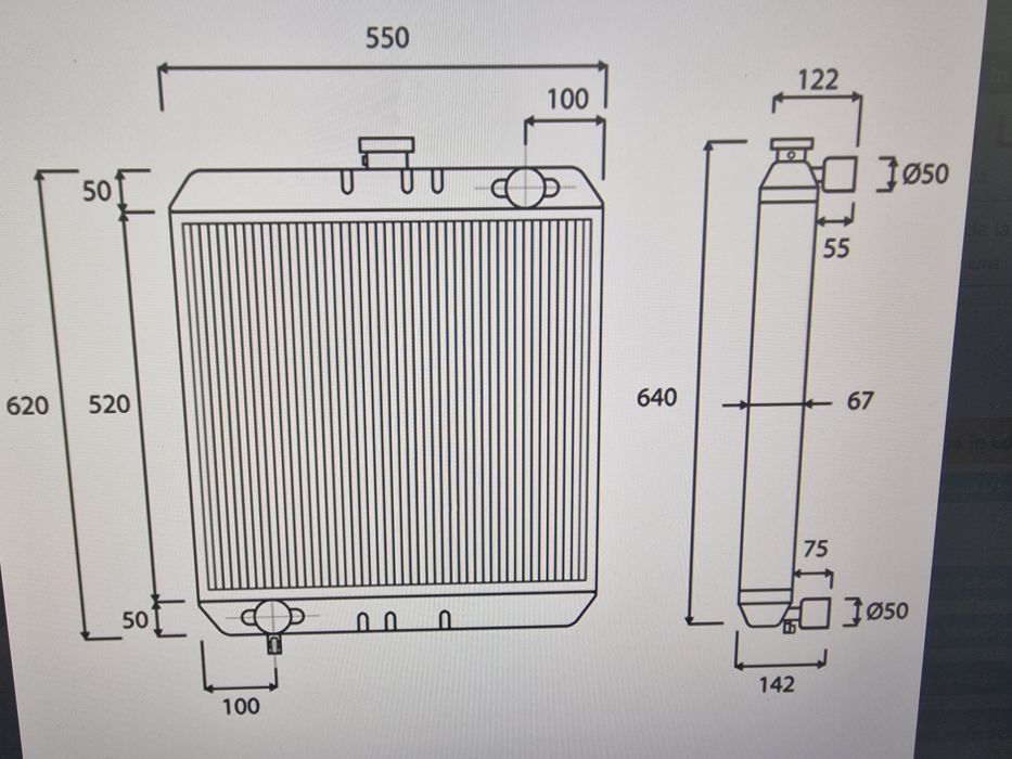 Radiator răcire din cupru dimensiuni 620x550mm lățime și 67 mm grosime