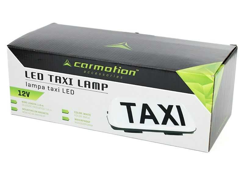 LED табела TAXI 12V бяла с магнити и кабел 1,8 м за покрив на такси