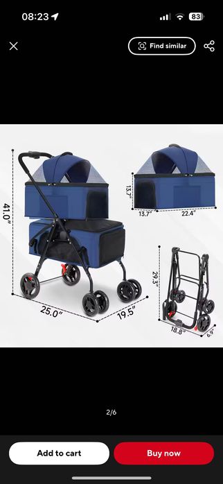 Cărucior pentru pisici și câini de companie detașabil cu două etaje