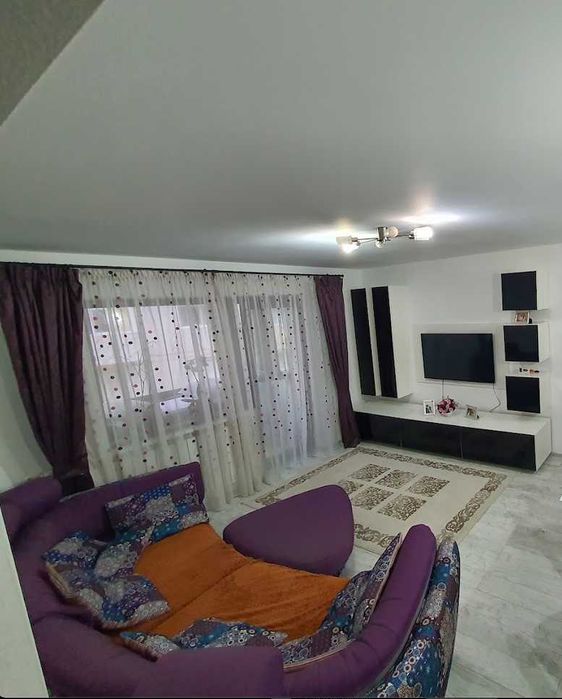 Canapea modulară, fotoliu rotativ și masă - set living mov