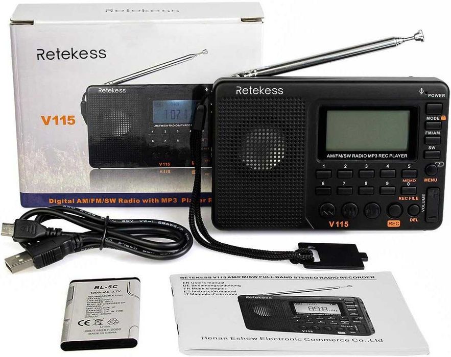 RETEKESS V115 FM,AM,SW радиоприемник,REC,TF Card MP3 Player