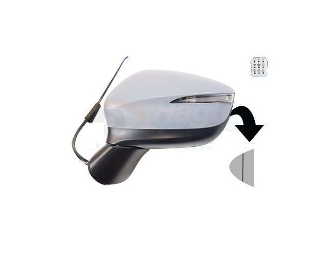 Oglinda exterioara Mazda CX-5 (KE), 2015-08.2017, stanga/dreapta, reglare electrica; grunduit; incalzit; sticla asferica; geam cromat; rabatabil; 9 gauri / 8 pini; cu semnalizare