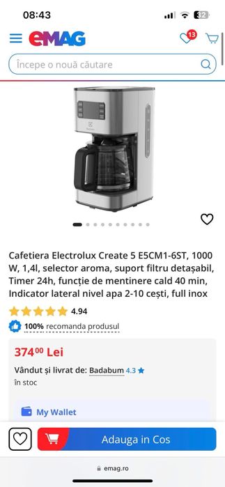 Cafetiera Electrolux noua