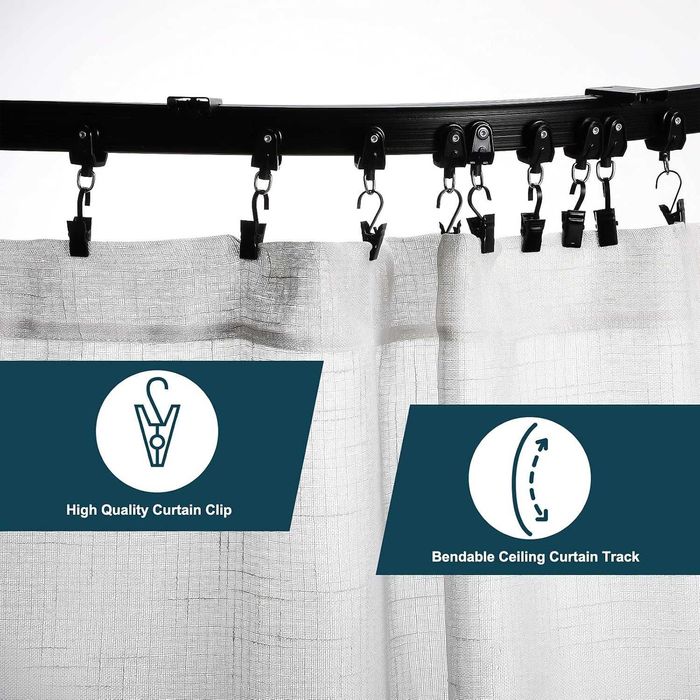 Гъвкава таванна корнизна релса за пердета – 3 м, черна, огъваема