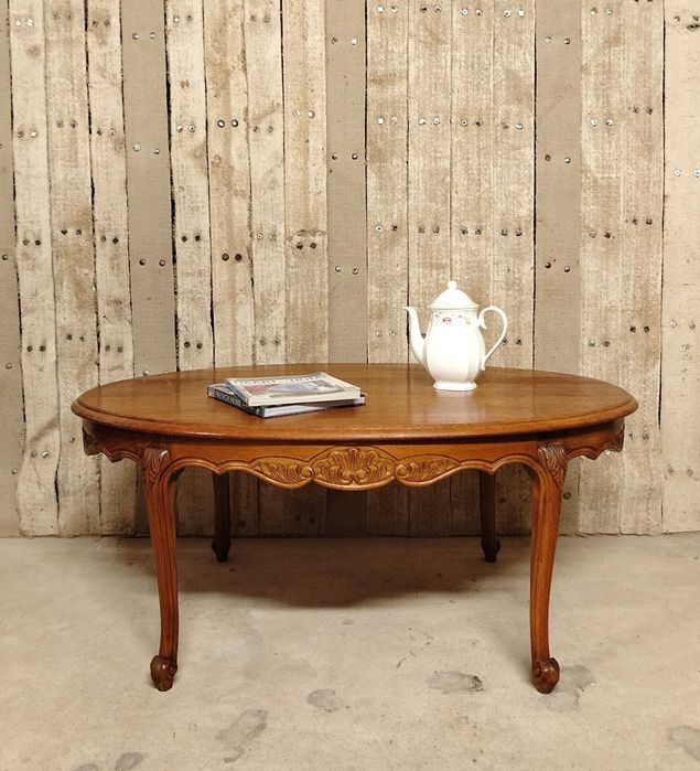 Masuta veche de cafea din lemn masiv de stejar, Belgia /Masa ovala