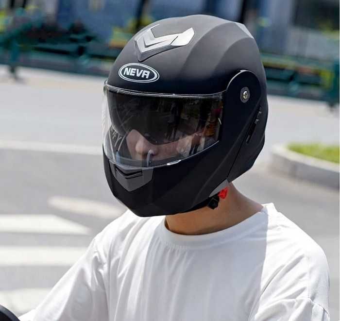 Каска за мотор с очила и визьор, мат или гланц, черна, Модуларна