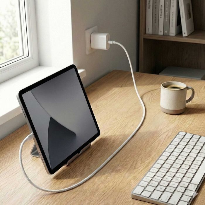 Cablu USB-C 60W, 1m, Împletit, Alb, NOU