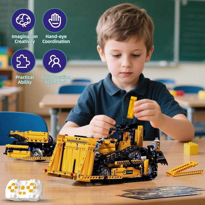 Комплект 5 в 1 STEM строителни играчки, багер, кран, камион, булдозер