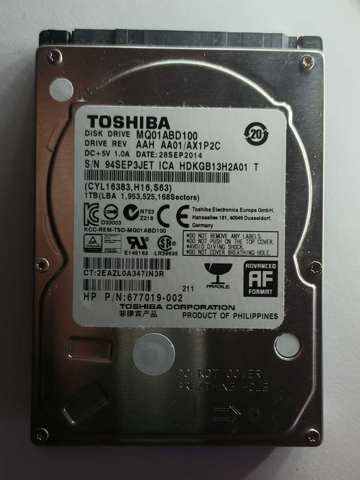 Hard Disk Laptop Toshiba MQ01ABD100, 1TB, 5400 rpm, 8MB, SATA 3