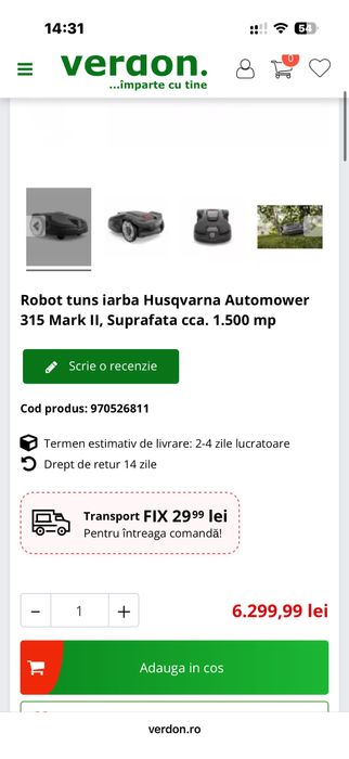 Robot pentru tuns gazonul husqwarna automower 315 mkii mark 2 sigilat