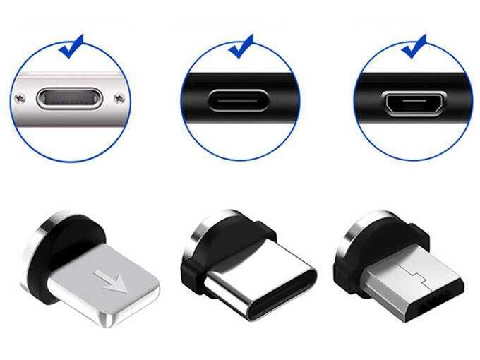 Cablu de incarcare magnetic 3 conectori MicroUSB Type-C Lightning 1m