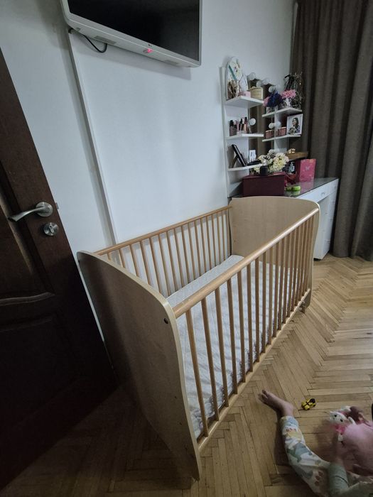 Pat bebe lemn cu saltea