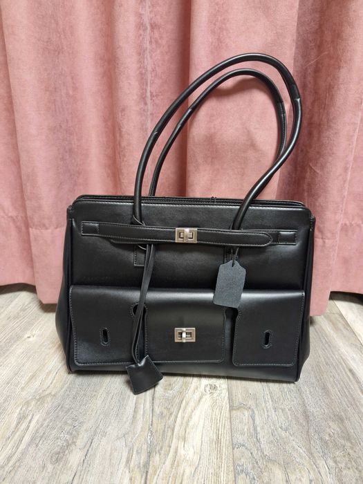 Черна чанта естествена кожа