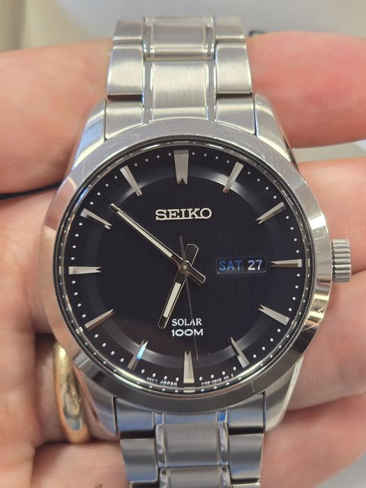 Seiko SNE361 Solar – ceas bărbătesc, set complet cu cutie originală și etichetă de preț