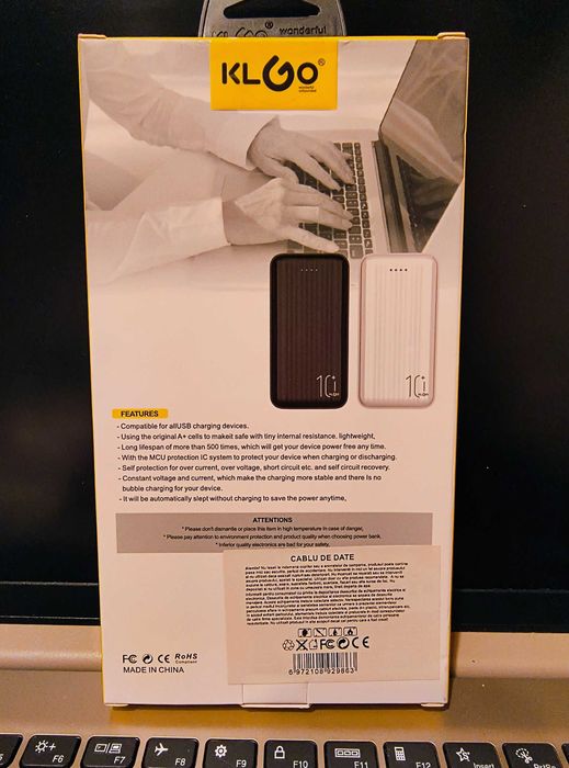 Baterie Externa KLGO KP-56, 10000 mAh, Incarcare Rapida