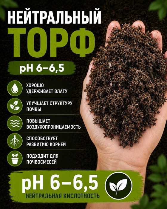 Нейтральный торф для рассады, цветов, деревьев и открытого грунта