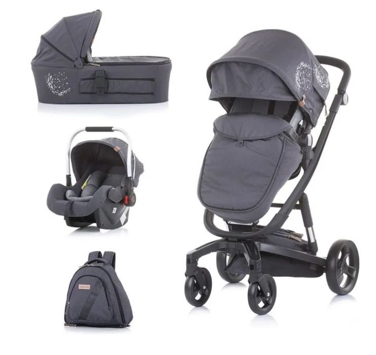 Chipolino Бебешка количка Електра 3 в 1 черна рама сребро