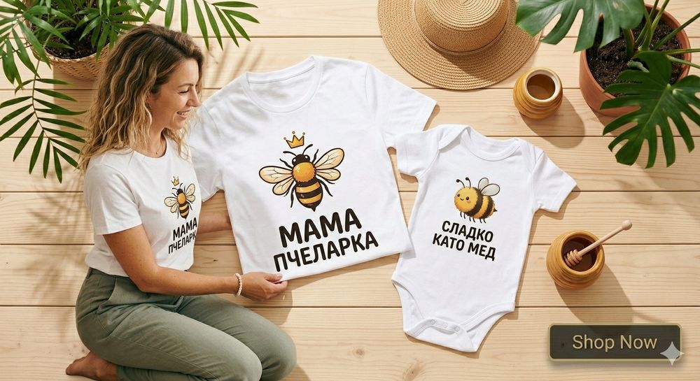 Комплект тениски за майка и дете - различни десени