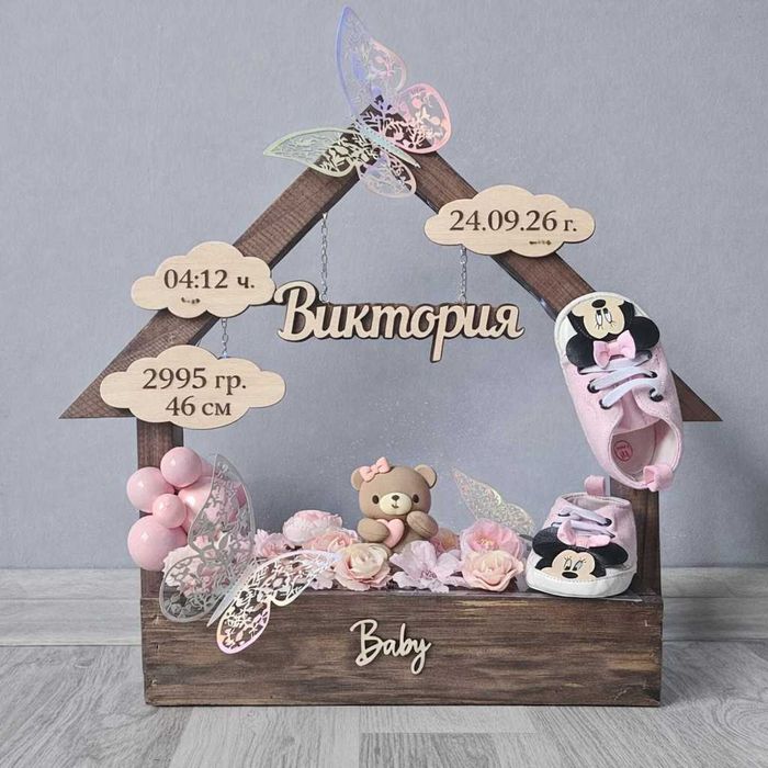 3д бебешка визитка.Луксозен подарък за изписване,погача,кръщене.