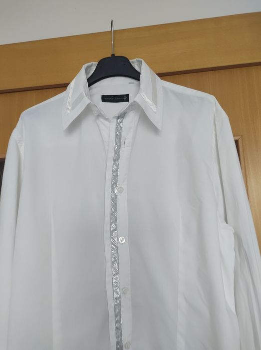 Camasa Alba Eleganta Bumbac Elastic Pense Unisex Barbati Femei