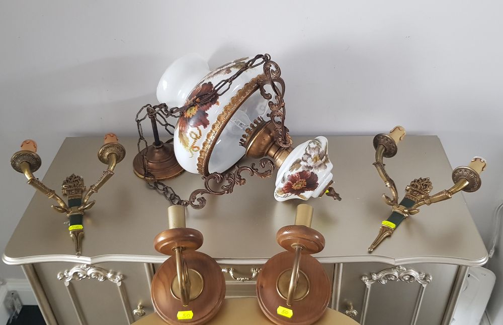 Candelabru/aplici vechi din a⁹lamă ceramică și sticlă