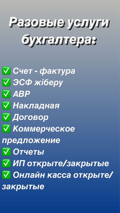 Разовые услуги бухгалтера ИП, ТОО отчет