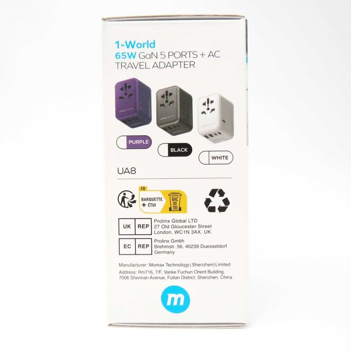 Adaptor de călătorie Momax 1-World UA8 – 65W GaN, 5 porturi