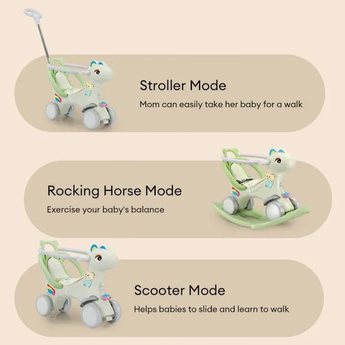 Лошадка-качалка самокат тележка беговел музична,  звукови ефекти.