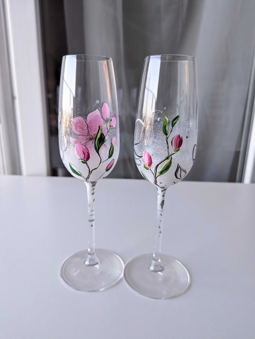 Set 2 pahare mire si mireasa - pictate manual