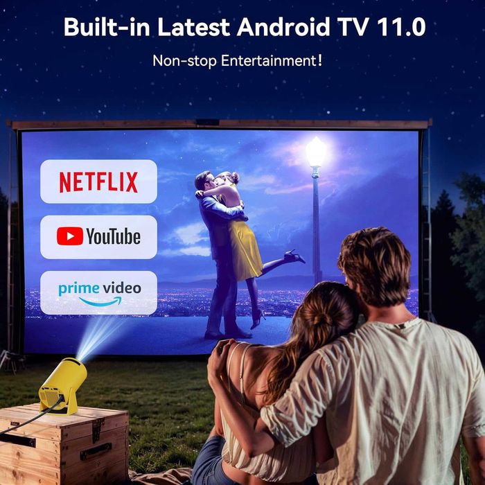 Мини проектор, Android TV 11.0, Преносим с Wifi и Bluetooth 5.2, 1080Р