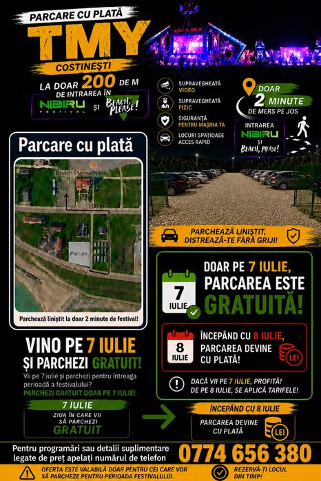 Parcare la 200 de m de festivalul Beach Please/Nibiru