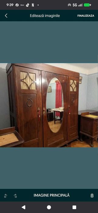 Urgent! Sifonier/dulap Art Deco interbelic 1930 lemn masiv si cristal