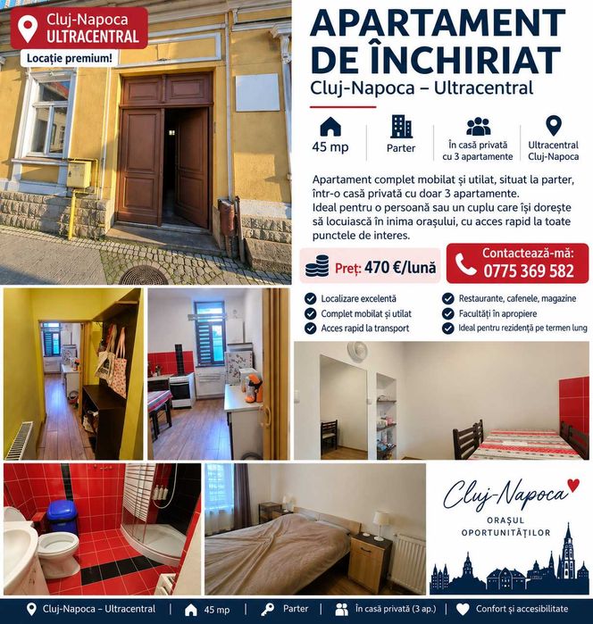 Apartament 1 cameră ultracentral in casa – finisat, disponibil imediat