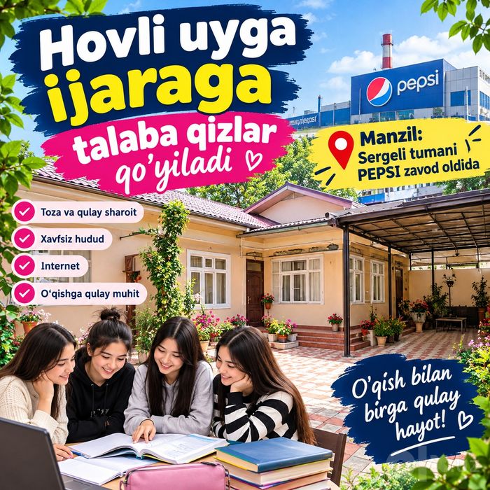 Hovli uyga talaba qizlarni ijaraga quyiladi