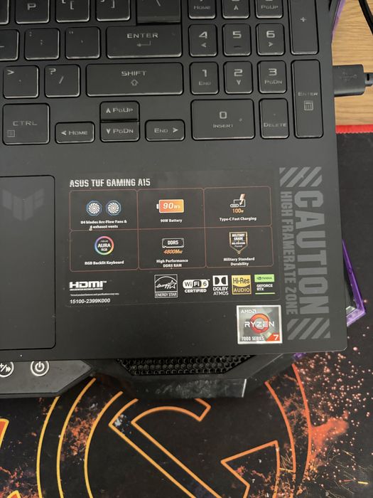 ASUS TUF A15 Ryzen 7 7435HS / RTX 4060 8GB / 16GB DDR5 / 512GB SSD / 144Hz + accesorii