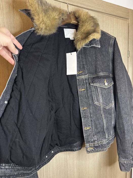 Geaca Zara, Barbati, XXL, Denim, cu blana la guler, Colectie 2026