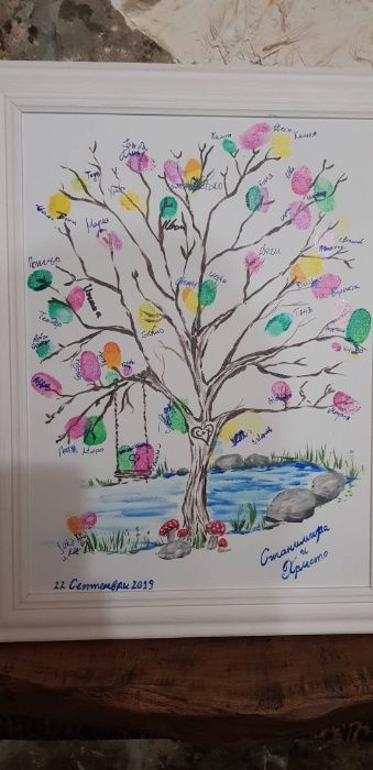 Рисуване на Сватбено дърво за отпечатъци по поръчка Сватба Кръщене Рож