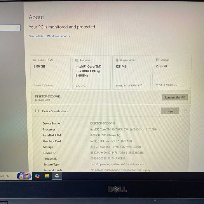 Dell Latitude 5580 - 15.6''FHD, i5-7200u, 8GB RAM DDR4, 256GB NVMe M.2