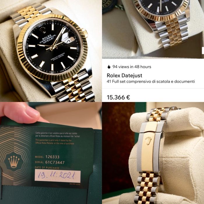 Rolex 126333 DateJust Black Stick 41 Two Tone Yellow Gold 41mm