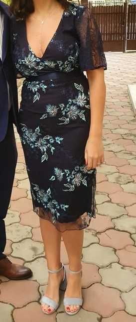 Rochie cu broderie florala si maneci din dantela, NISSA