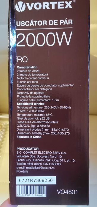 Vortex VO4801 Uscator de par