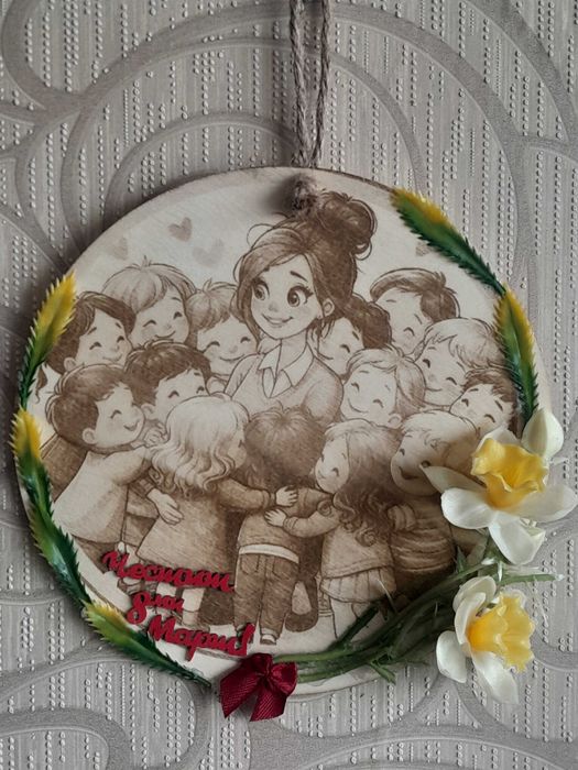 дървени картички с послание за майка „баба „ учителка