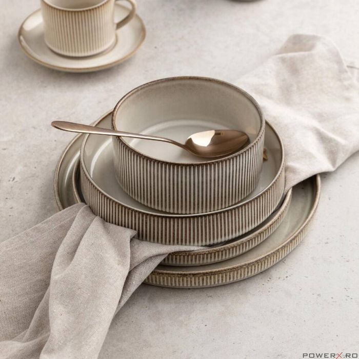 Farfurie adanca Evia, din ceramica crem, 19cm, Florina