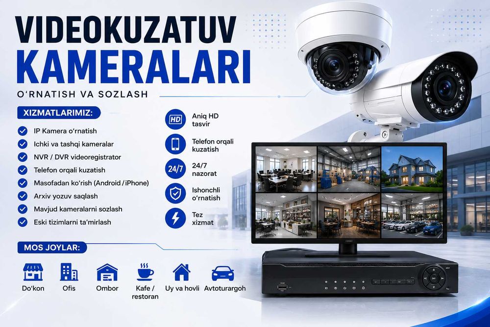 Kamera o‘rnatish xizmati | Videokuzatuv | CCTV | IP Kamera