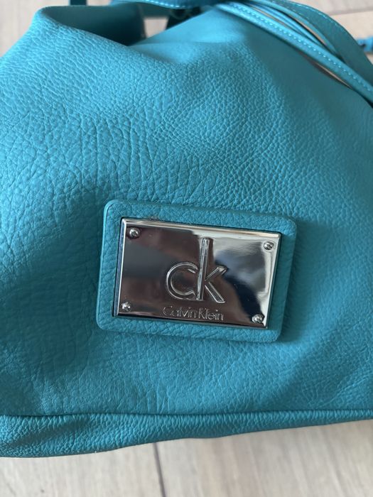 Geantă Calvin Klein originală – piele, turcoaz