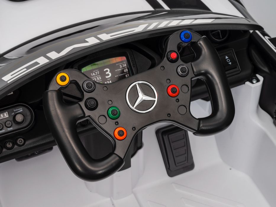 Mercedes-benz gt3 amg 12v - детска акумулаторна кола, бяла, eva гуми