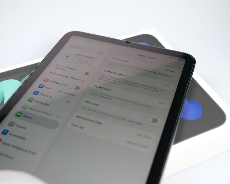 Apple iPad mini A17 Pro 128GB Wi-Fi + Cellular Space Gray | Перфектно състояние | 100% батерия | 2 калъфа | Smart Folio