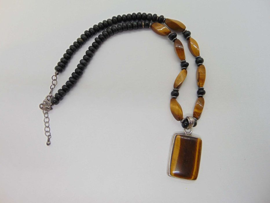 Colier si pandantiv din argint cu ochi de tigru si onix