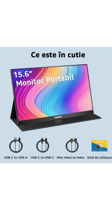 Monitor Portabil 15.6'', Panou IPS, FHD 1920×1080, 16:9, Yodoit,